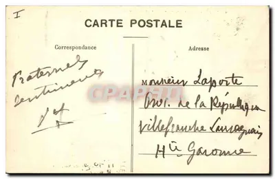 Montpellier — Plac Komedii — widok głównego budynku z palmierym i samochodami — wydawca Vidaloup (nr 43) — Rewers