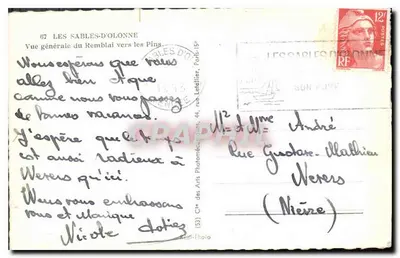 Les Sables-d'Olonne — Vista geral do Remblai em direção aos Pins — Cie des Arts Photomécaniques — Verso