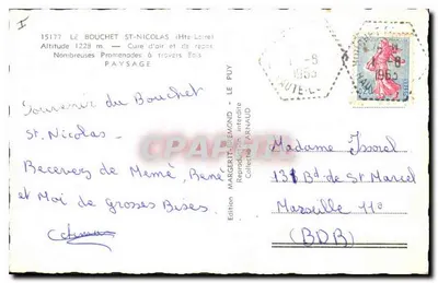 Le Bouchet (Haute-Loire) — widok panoramiczny z kościołem — Wydawnictwo Margerit-Renaud, nr 15177 — Rewers