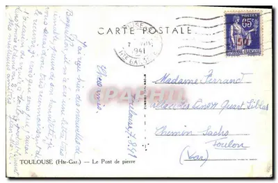 Toulouse (Hte-Garonne) — O Ponte de Pedra — editor Oim — Verso
