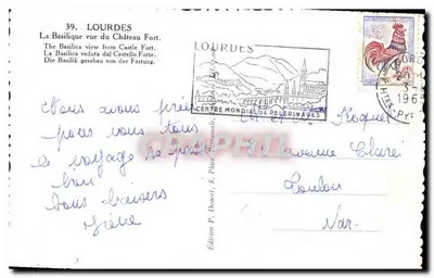 Lourdes — Bazylika widziana z Zamku Fort — Wydawnictwo P. Donwel, S. Place Personnelle — Rewers