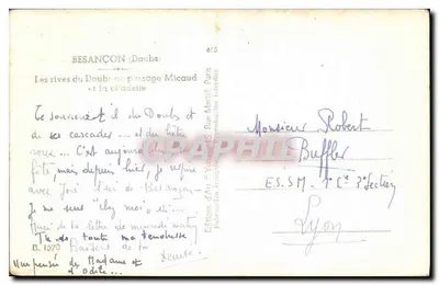 Las orillas del Dordo y la ciudadela — Besançon (Dordo) — Ediciones de Arte 'Yvonne' París — Reverso