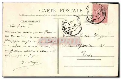 Grenoble — Rue Félix-Poulat — widok miejski z kościołem i galerią — Cliché A.V., kolekcja L.P., nr 640 — Rewers