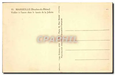 Marseille (Bocche van de Rhône) — Zeilboot aangemeerd in het bassin van Joliette — Edities d'Arte Vian — Achterkant
