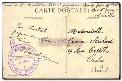 Marseille — Hôtel de Ville — widok z Vieux-Port, wydanie Nouvelles Galeries, nr 13 — Rewers