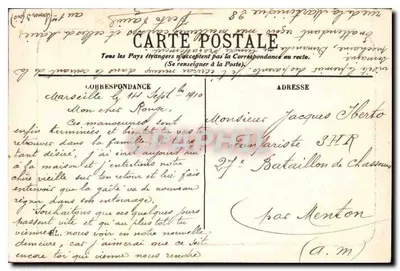 Marseille — O Palácio Longchamps — editor desconhecido, n° de série 1 — Verso