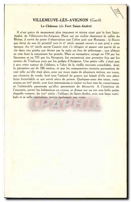 Le Château (dit Fort Saint-André) — Villeneuve-lès-Avignon (Gard) — Collection de la Solution Pauanburge — Série 5 — Verso