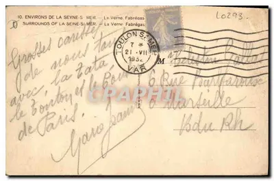 Tarjeta postal antigua Alrededores de La Seynes s Mer La Verne Fabregas — Reverso