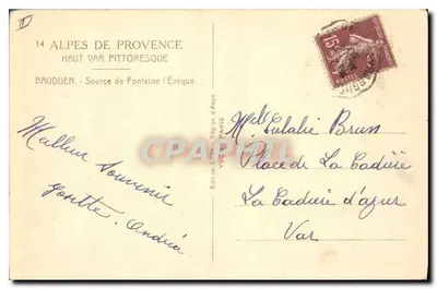 Bron van Fontaine-l'Évêque — Alpen van Provence — Uitgave E. S. Regio Parijs — Achterkant
