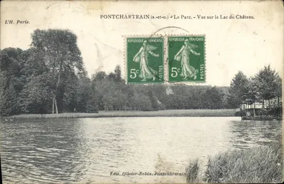 Pontchartrain (s.-et-o.) — O Parque. Vista sobre o Lago do Castelo — Editor Olivier-Robin, Pontchartrain