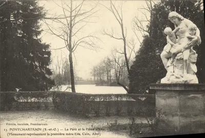 Ponte de Pontchartrain (S.-et-O.) — O Parque e a Lagoa — Monumento representando a primeira mãe Eva, Cain, Abel