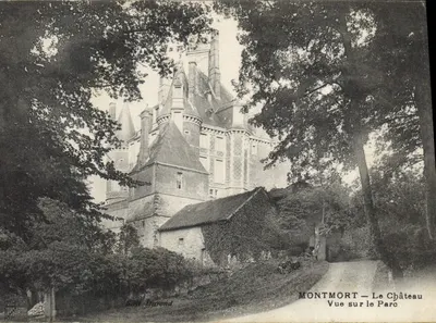 Bilhete postal antigo Montmort Le Château Vista sobre o Parc