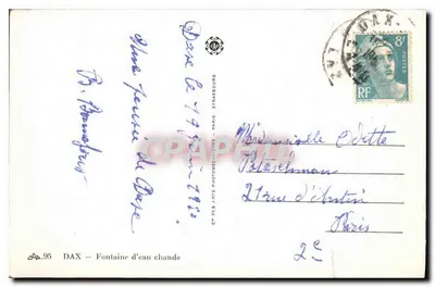 Bilhete postal antigo Dax Fontaine d'eau chaude — Verso