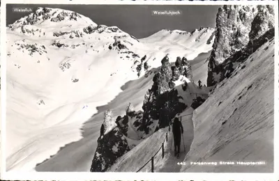 Weissiluhjoch — vista do Felsenweg em Strela — Photo und Verlag H. Trauffer, Davos, n° 442