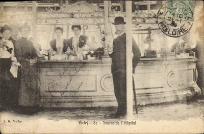 Bilhete postal antigo Vichy Fonte do Hospital