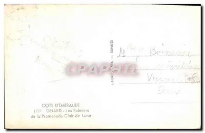 Dinard — Les Palmiers — Promenade Clair de Lune — wydawca Laurent-Nel, Rennes, nr 1721 — Rewers