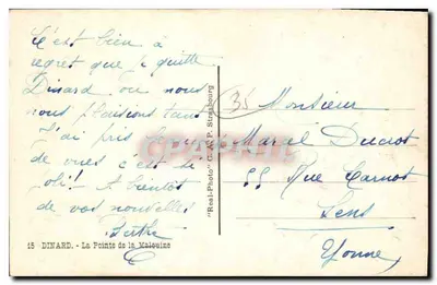 Dinard — Północna część Maleuine — widok kąpielących się i wille na skałach — wydawca A.P. (nr 15) — Rewers