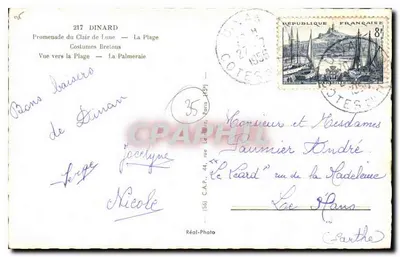Dinard — Widok plaży, stroje bretońskie, promenada — Réal-Photo nr 217 — Rewers