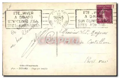 Dinard — Plaża pod burzę — wydawca Laurent-Nel, nr 3841 — Rewers