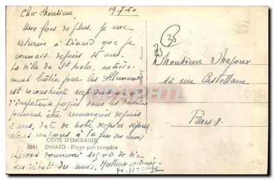 Dinard — Spiaggia durante una tempesta — editore Côte d'Émeraude, n° 3841 — Verso