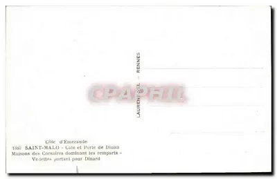 Saint-Malo — Domy Korsykańskie dominujące nad murami — Wiatraki wyruszające w kierunku Dinard — wydawca Laurent-Nel, nr 1380 — Rewers