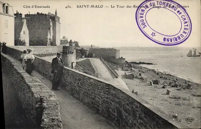 Saint-Malo — Obieg Zamek — Plaża Bon-Seours — Pamiątka z grobu Châteaubrianta