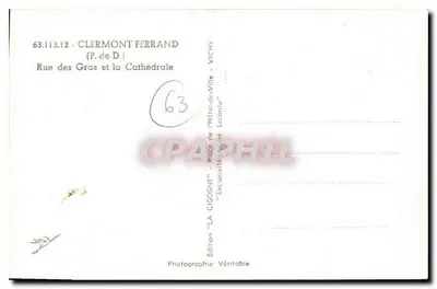 Clermont-Ferrand — Rue des Gras i Katedra — Wydawnictwo 'LA CICOGNE' — Rewers