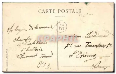Clermont-Ferrand — Caserna Desaix, 16° Regimiento de artillería — Editor Albaun, n°63 — Reverso