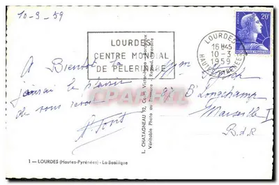 Lourdes — N.D. de Lourdes, priez pour nous — Éditeur Elcé — Verso
