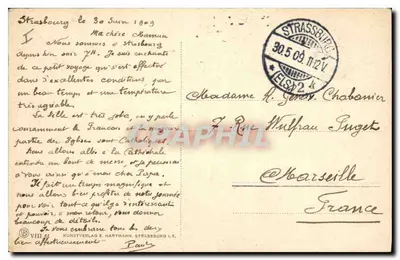 Strasbourg i. E. — Widok z placu Uniwersytetu — Kunstverlag E. Hartmann — Rewers
