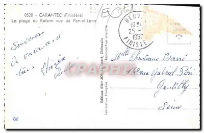 La plage du Kelenn vue de Pen-al-Lann — Carantec (Finistère) — Éditions d'Art JOS, n° 0530 — Rewers
