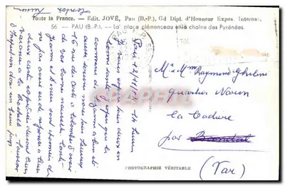 Piazza Clémenceau — Pau — Editore JOVÉ — Verso