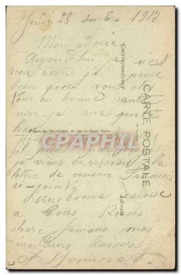 Soissons bombardeada — Rue de l’Échelle-du-Temple, no fundo a catedral — Editor: Vise-Paris, n° 1344 — Verso