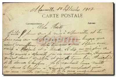 Stara pocztówka Marsylia Plac i Port Aix — Rewers