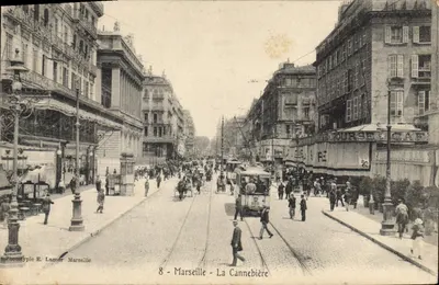 Marseille - La Cannebière — vista da rua com trem — Fototipia E. Lacontr, n°8