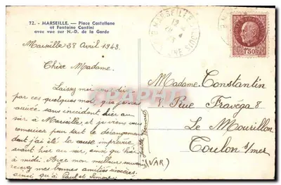 Place Castellane — Fontaine Cantini z widokiem na Notre-Dame de la Garde — Rewers