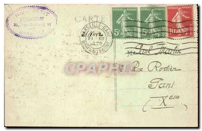 Marseille — Place de la Bourse — widok ratusza i centralnego ogrodu — wydawca nieznany — Rewers