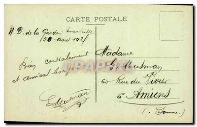 N.D. de la Garde - Marsella — Estatua colosal (9 m. 75) que sobresale de la Torre (45 m.) — Edición especial de la BASIONET — Reverso