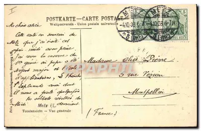 Mets — Vista geral — Felix Lemb, União Postal Universal — Verso
