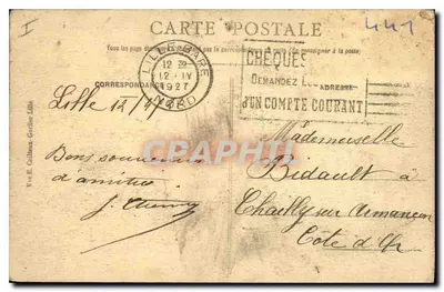 LILLE - Place Philippe-le-Bon - Universidade e a Estátua de Pasteur - E. C. — Verso
