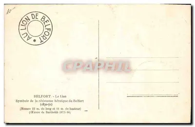 Leão de Belfort — Monumento aos Defensores de Belfort 1870-71 — obra de Bartholdi — Verso