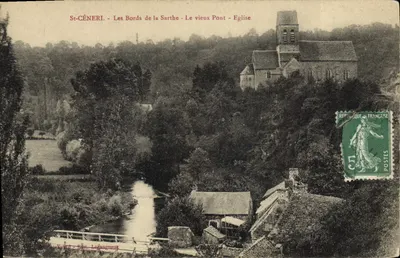 St-CÉNERI - As margens da Sarthe - O velho Ponte - Igreja — Édit. Legangneux