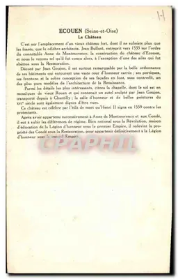 ÉCOUEN (Seine-et-Oise) — O Castelo — Coleção da Solution Pautanberge, 7ª Série — Verso