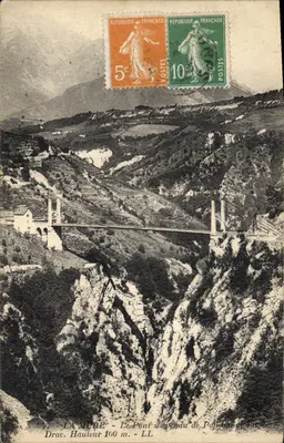 La Mure - O Ponte Suspensa de Pompignane sobre o Drac. Altura 100 m. - LL