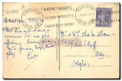 Le Mont-Dore - Vale do Inferno e Agulhas do Diabo — L'Auvergne Poética, editor G. d'O, n°875 — Verso