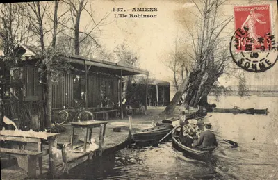 Bilhete postal antigo Amiens l'Ile Robinson Velo Cycle