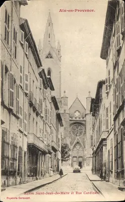 Bilhete postal antigo Aix en Provence Igreja de São João de Malta e Rua Cardinale