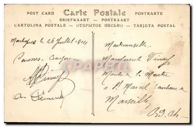 Stara pocztówka Martigues Bouches du Rhone 26 lipca 1914 — Rewers