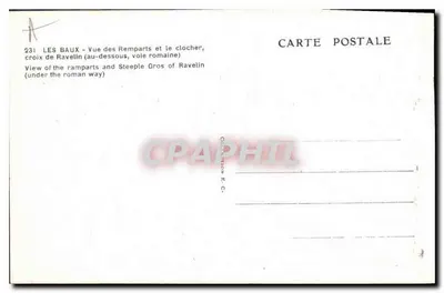 Les Baux - Vue des remparts et le clocher, croix de Ravelin (au-dessous, voie romaine) — Verso
