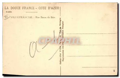 Villefranche-sur-Mer — rua Baron de Brés — edição d'Art Yvon — Verso